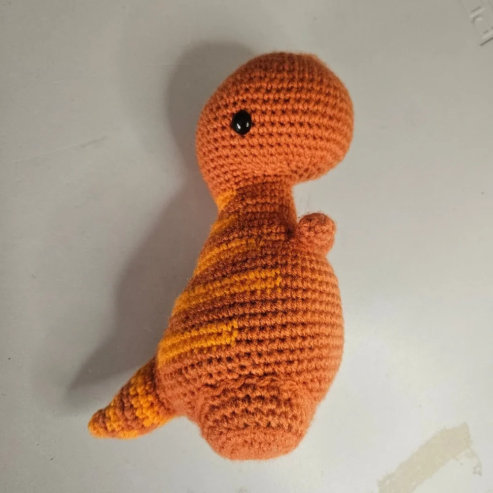 Crochet T-Rex Dinosaur‎ Plushie Orange Yellow Striped Amigurumi Stuffed Toy